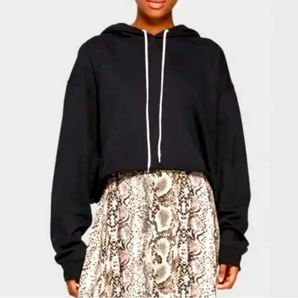 Black Hoodie Cropped Sweatshirt Hooded Sweater Top